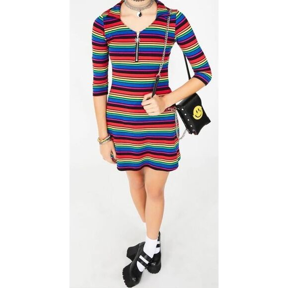 DELIAS x Dolls kill La Vida Loca Rainbow Striped Dress, 90s Y2K Whimsical | L - Picture 3 of 13